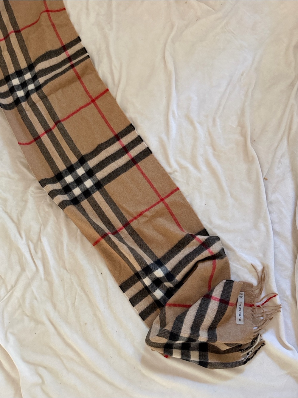 Burberry Classic Check Cashmere Scarf in Beige, Black, White, Red - Picture 9 of 9